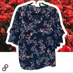 🖤🌹PLEIONE Ruffle Bell Sleeve Floral Blouse🌹🖤